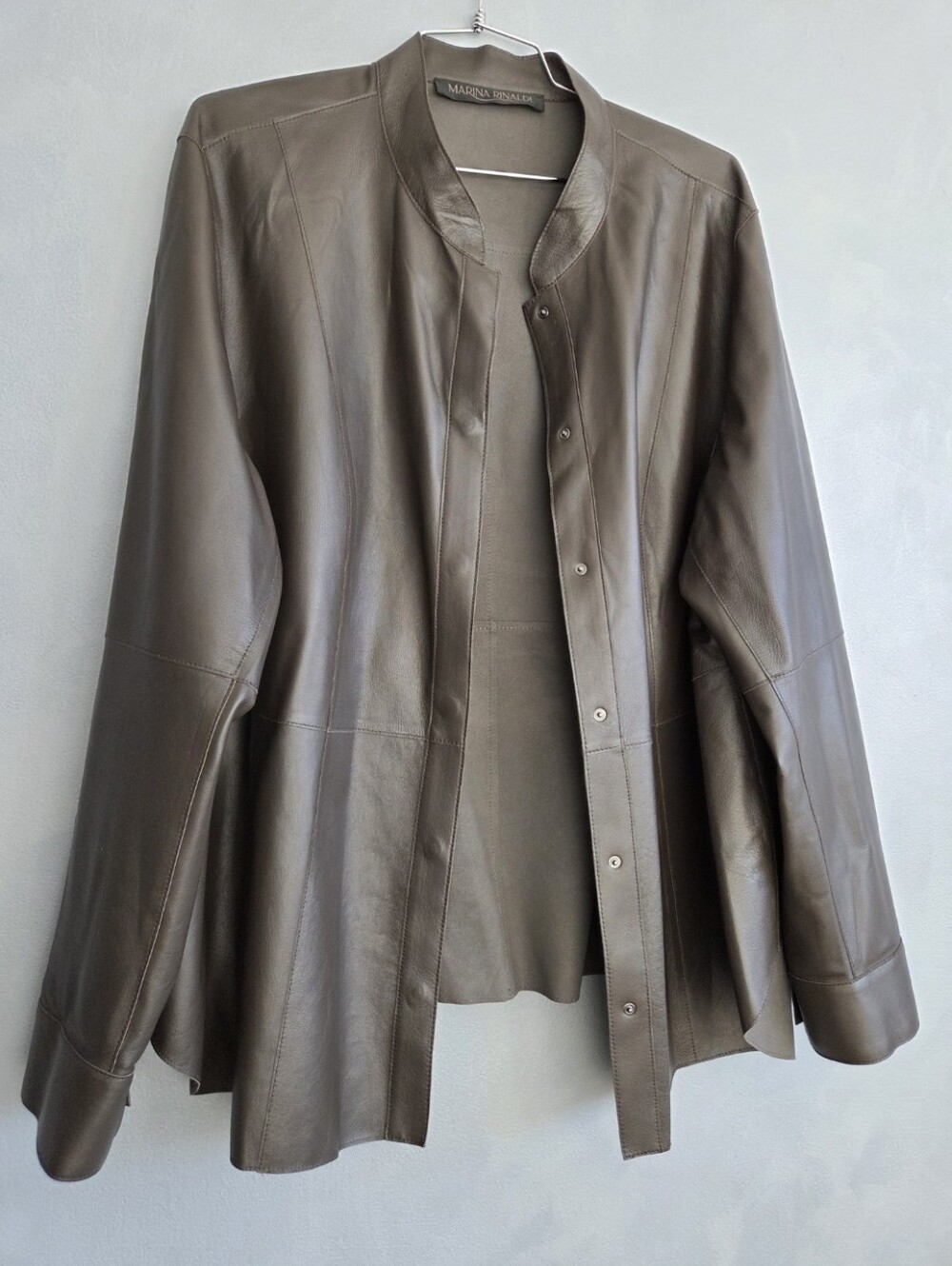 MARINA RINALDI CHOCOLATE BROWN LEATHER JACKET/ SHIRT,  US 16, NWOT